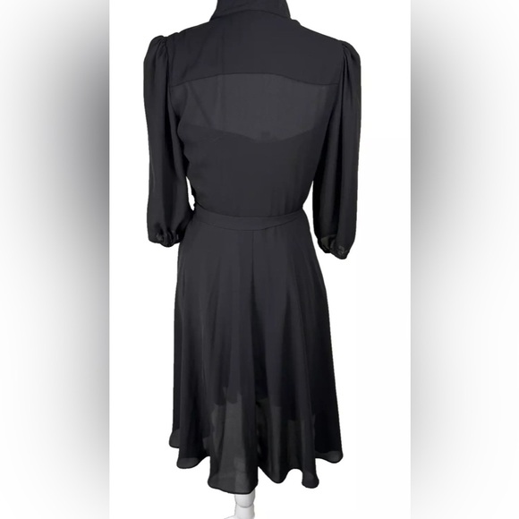 Nanette Lepore Black Button Up Midi Shirt Dress Fit and Flare Pin Tuck  Size 4 - Picture 2 of 11